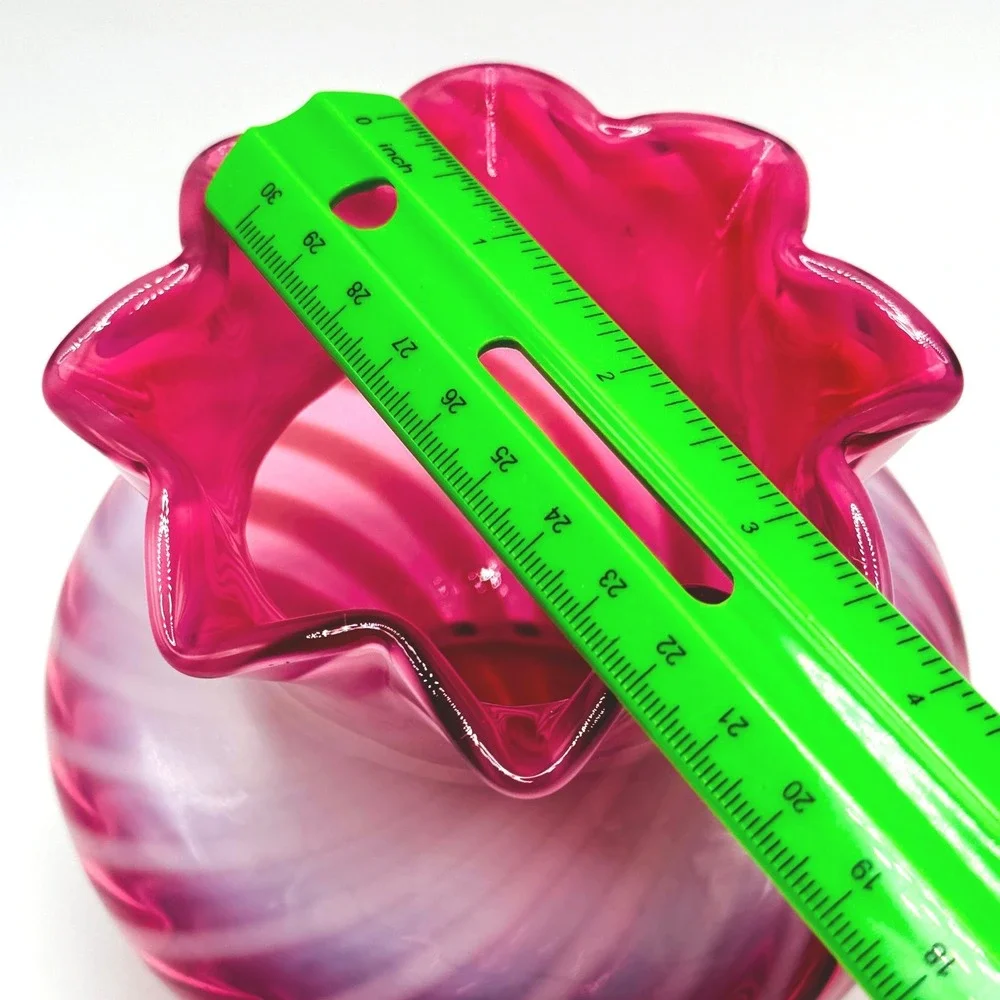Fenton Vintage Cranberry Opalescent Swirl Art Glass Vase Ruffled Rim Hand Blown